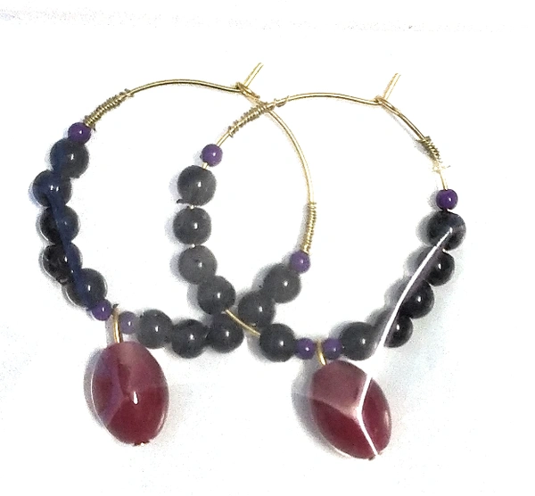 NIBRAS Black Round Acrylic Beads Golden Hoop Earrings - B09JFV5XGL, 7 gm, 4mm x 6mm x 1mm